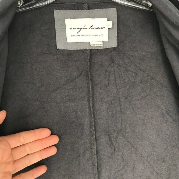 EVY'S TREE Gray Cotton Jersey Knit Blazer Womens L Light Fleece Lined Black Trim - Picture 8 of 9